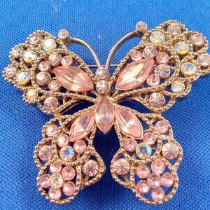 vintage pink rhinestone butterfly convertable pin pendant